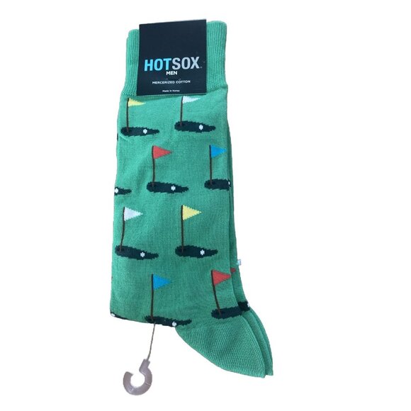 Golf Men's Hotsox Crew Socks Green Hole In One Fits Shoe Size 6-12 New With Tags - Picture 1 of 7